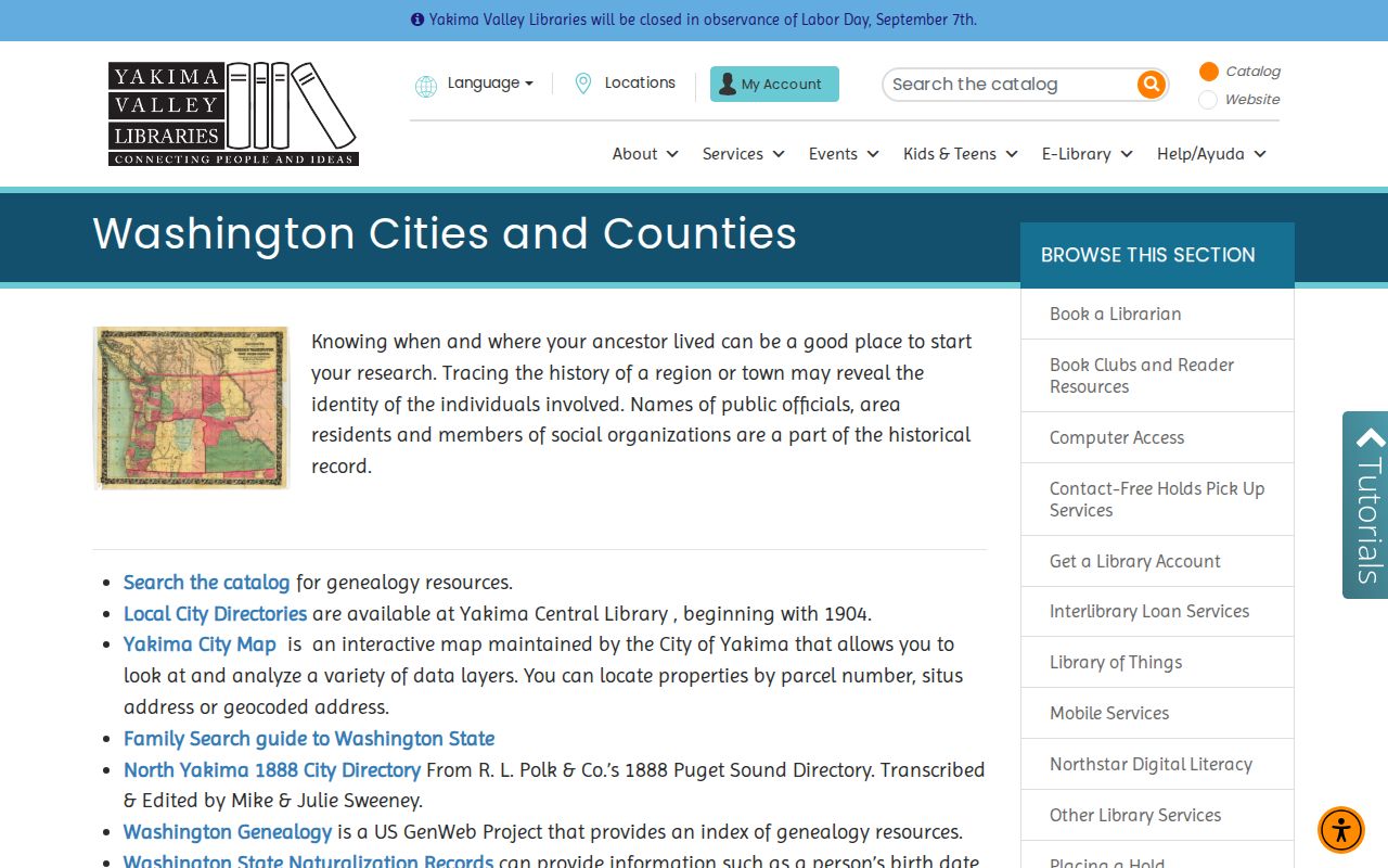 Yakima Valley Libraries city directories and local history collection page