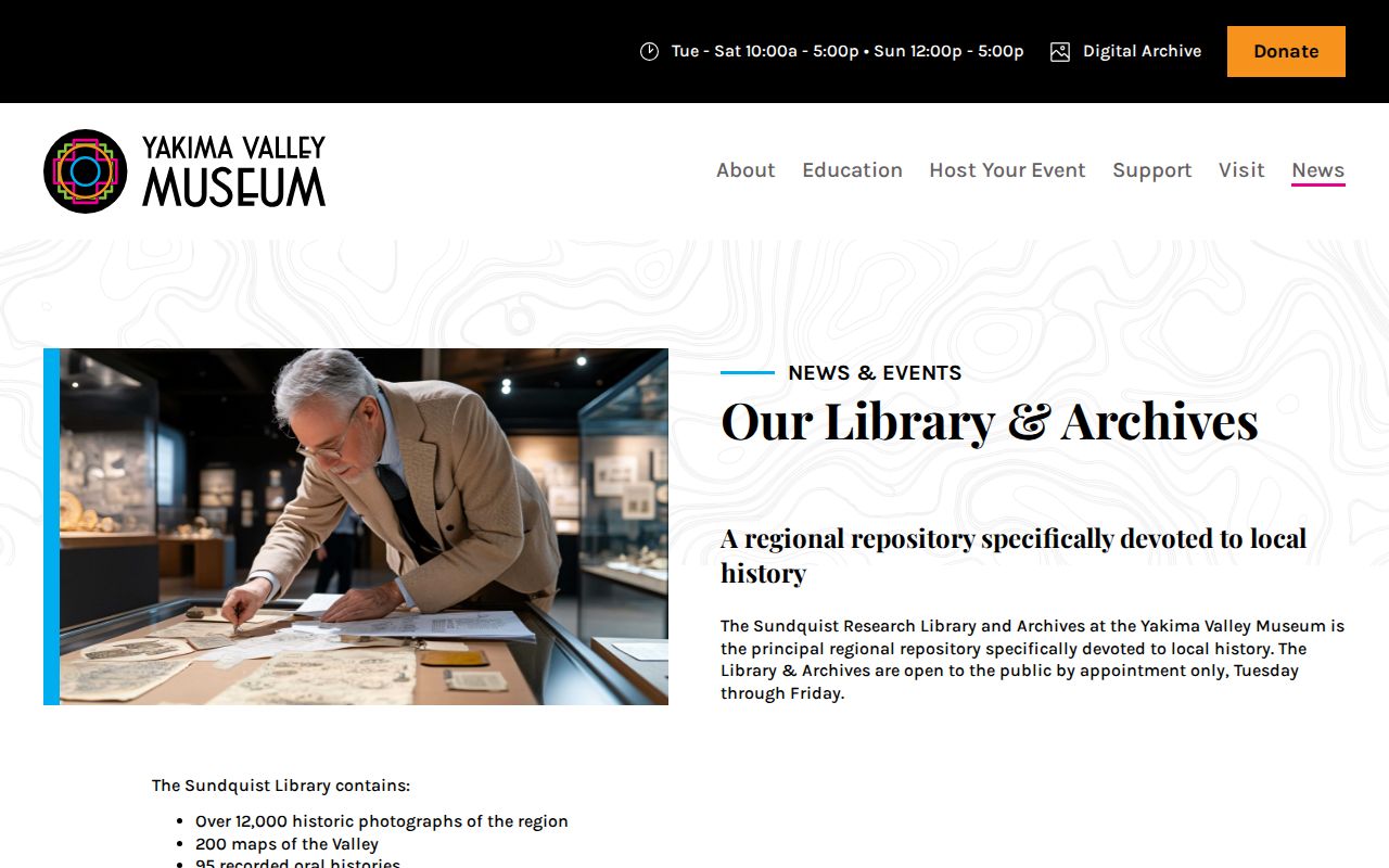 Yakima Valley Museum Sundquist library and archives holdings page
